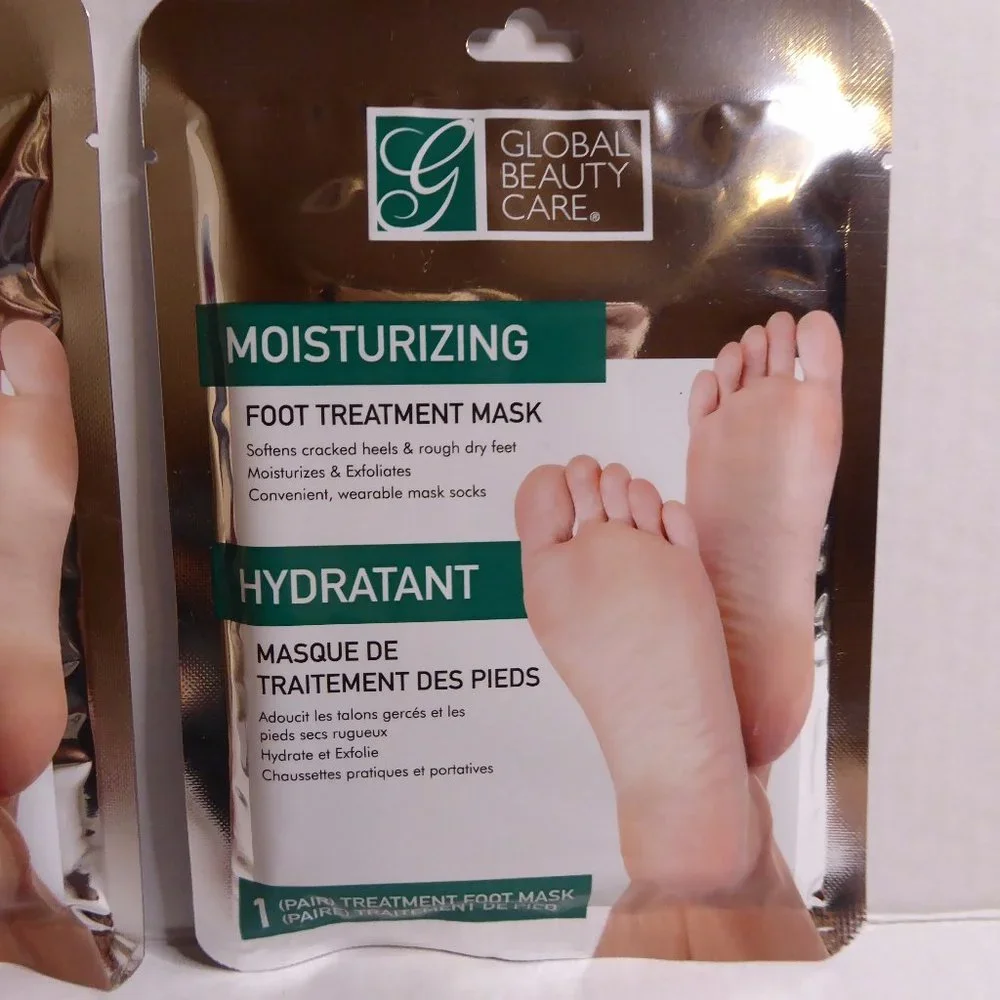 GLOBAL BEAUTY CARE SET; EXFOLIATING FOOT MASK, MOISTURIZING FOOT MASK, SEALED